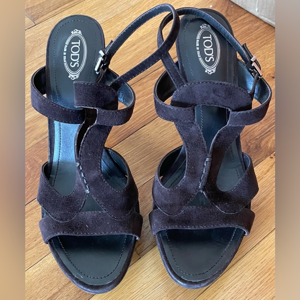 TOD’S brown suede leather platform heels shoes 39 8.5